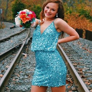Sherri Hill Dress, Light Blue, Beaded Dress